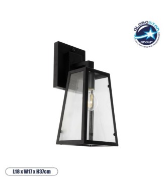 GLOBOSTAR® ASETYLIN 01032 Vintage Φωτιστικό Τοίχου - Απλίκα με Ντουί 1 x E27 AC 220-240V IP20 - Μαύρο - Μ18 x Π17 x Υ37cm